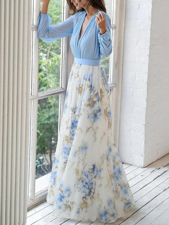 Madeleine | Robe maxi avec imprimé floral époustouflant et décolleté en V