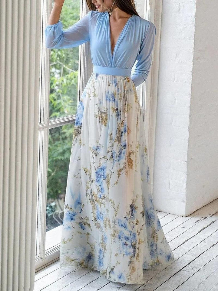 Madeleine | Robe maxi avec imprimé floral époustouflant et décolleté en V