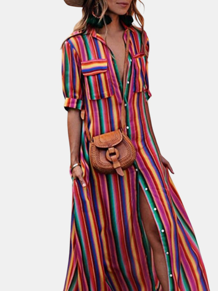 Nancy | Robe maxi à rayures estivales décontractée