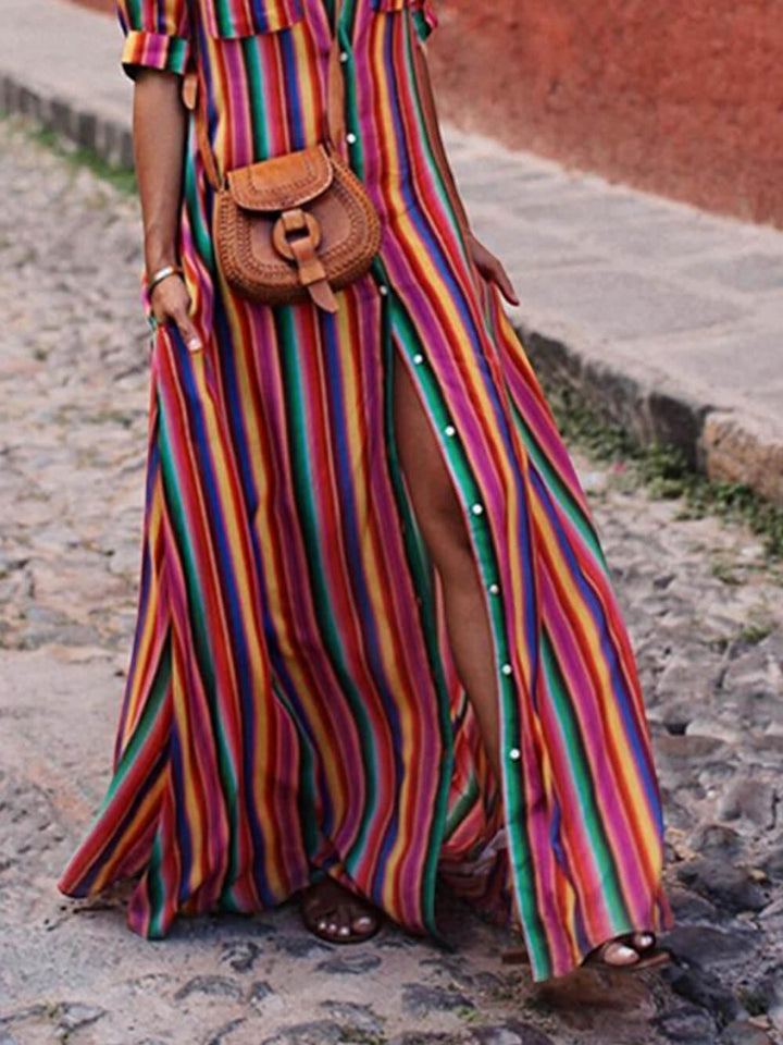 Nancy | Robe maxi à rayures estivales décontractée