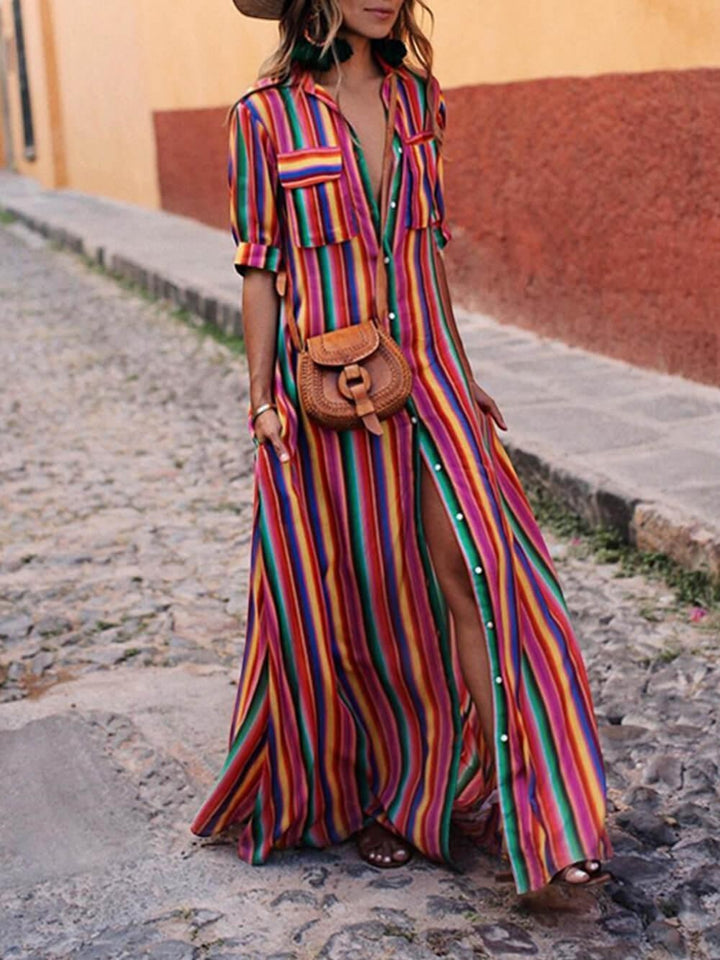 Nancy | Robe maxi à rayures estivales décontractée