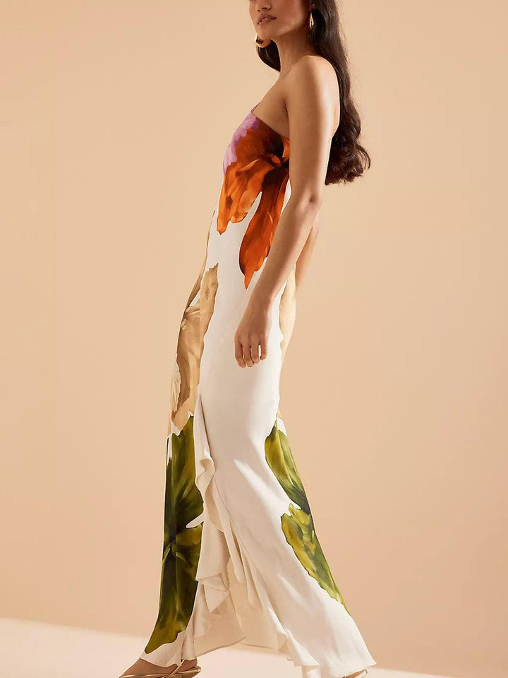 Kira | Robe Maxi Élégante avec Imprimé Floral et Épaules Dégagées