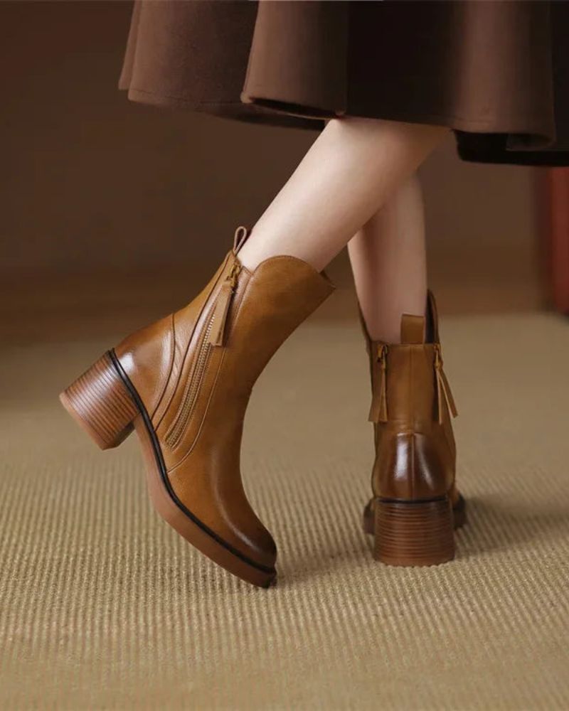 Valorine™ | Botte en cuir noire avec un talon confortable, élégante et intemporelle