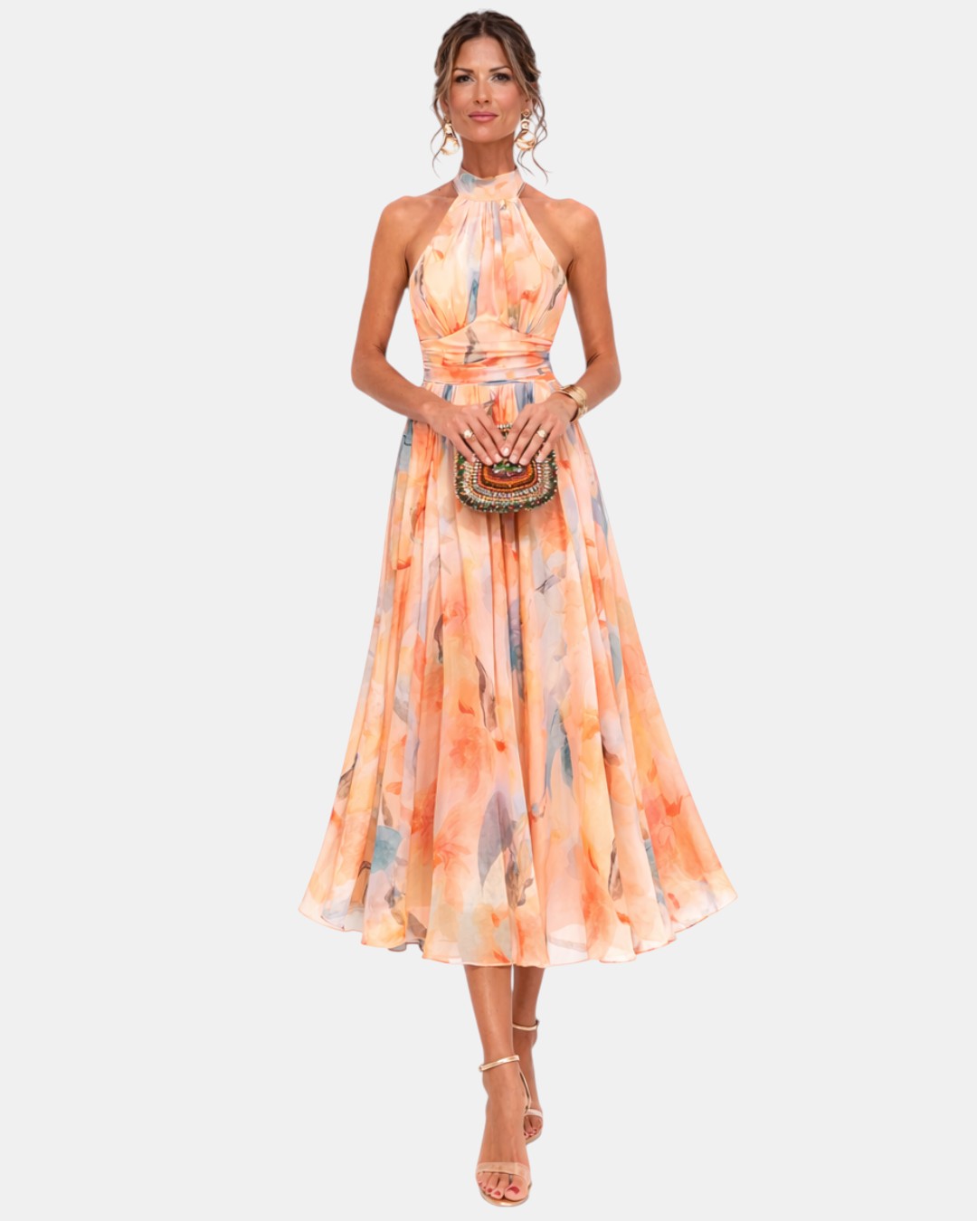 Aurora | Robe à Col Halter et Imprimé Aquarelle