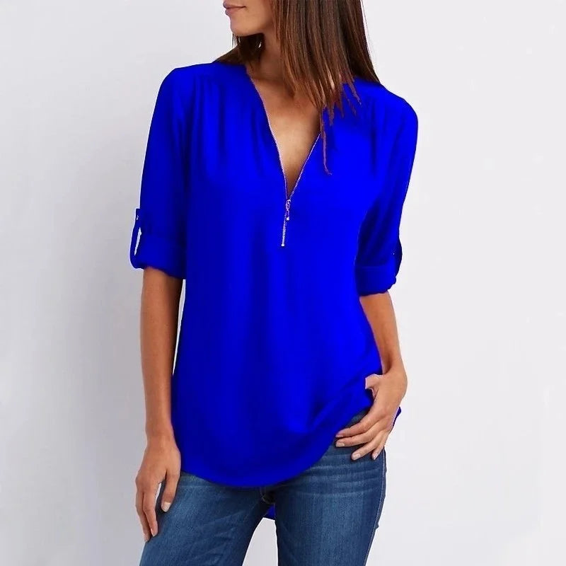 Lucas & Léa Paris| Plus Size Blouse à manches 3/4 en vrac avec fermeture éclair