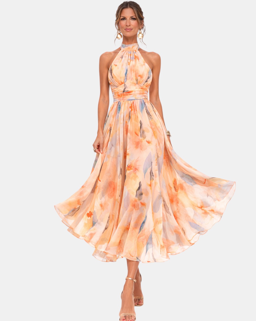Aurora | Robe à Col Halter et Imprimé Aquarelle