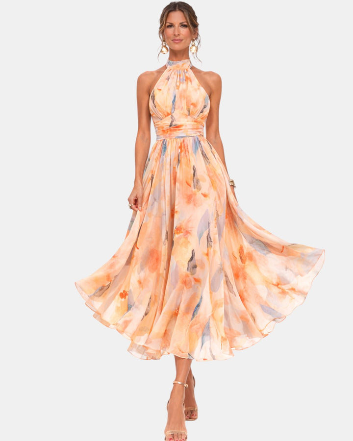 Aurora | Robe à Col Halter et Imprimé Aquarelle