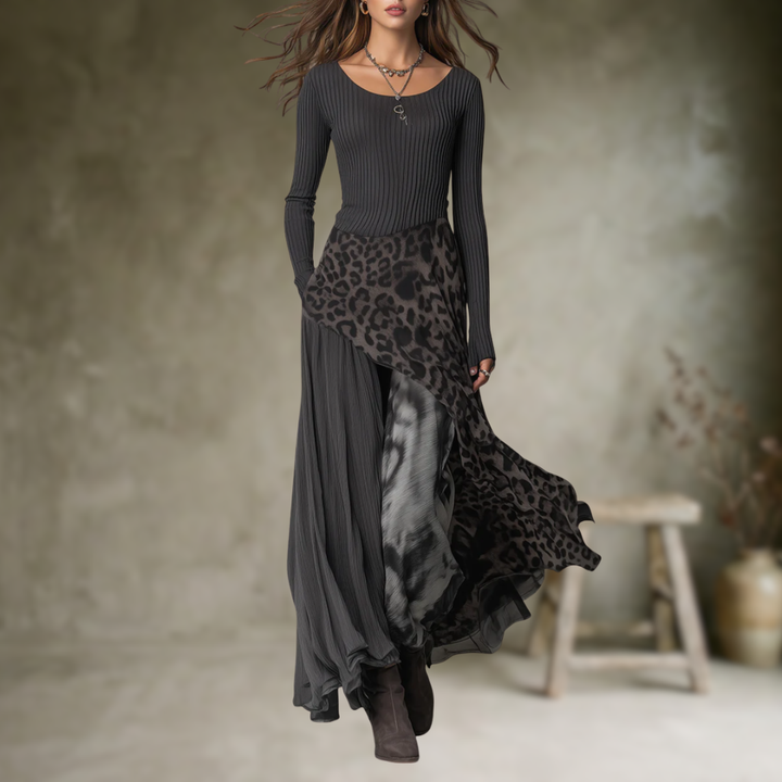Kema | Longue robe avec élégant imprimé léopard