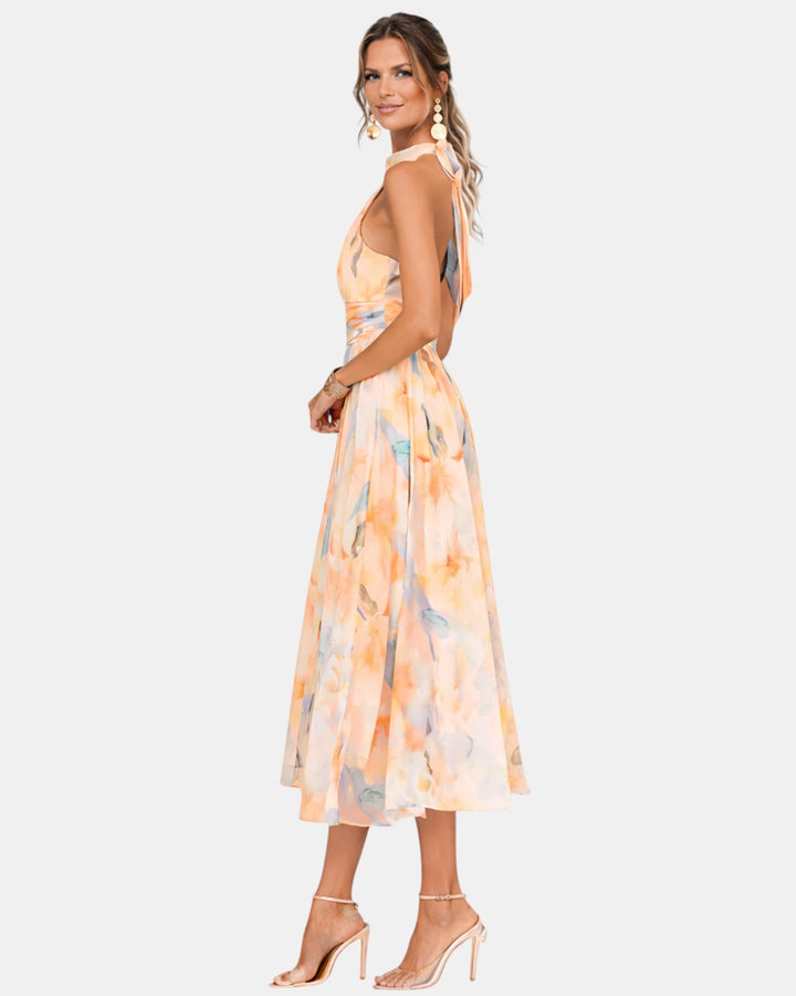 Aurora | Robe à Col Halter et Imprimé Aquarelle