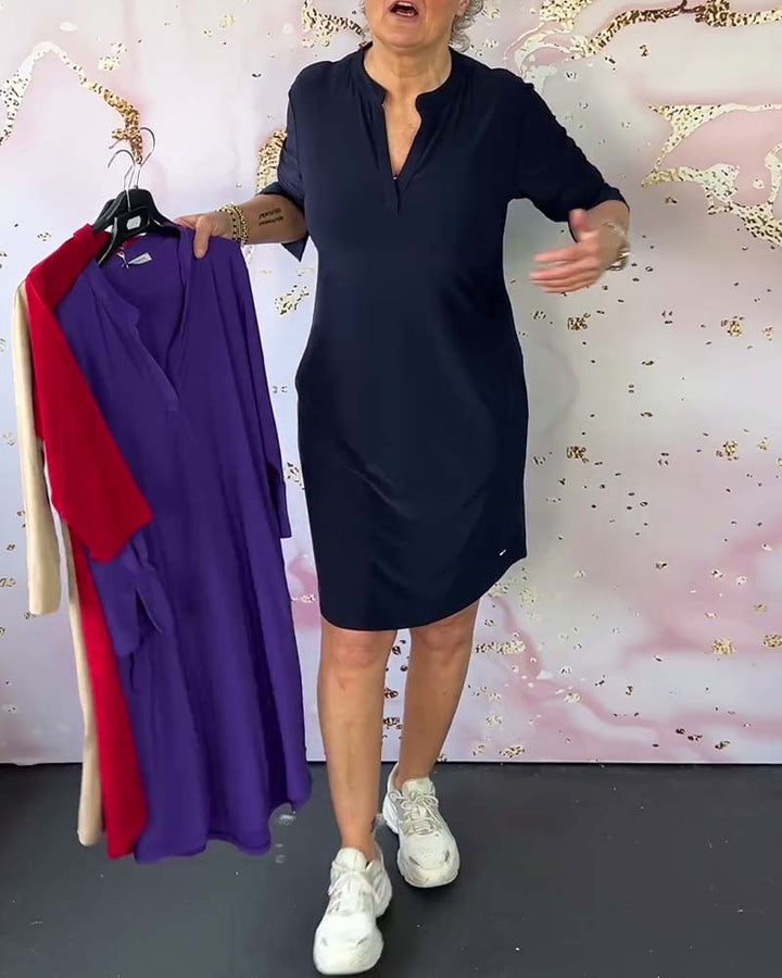 Manon™ | Robe Élégante Unie à Encolure en V