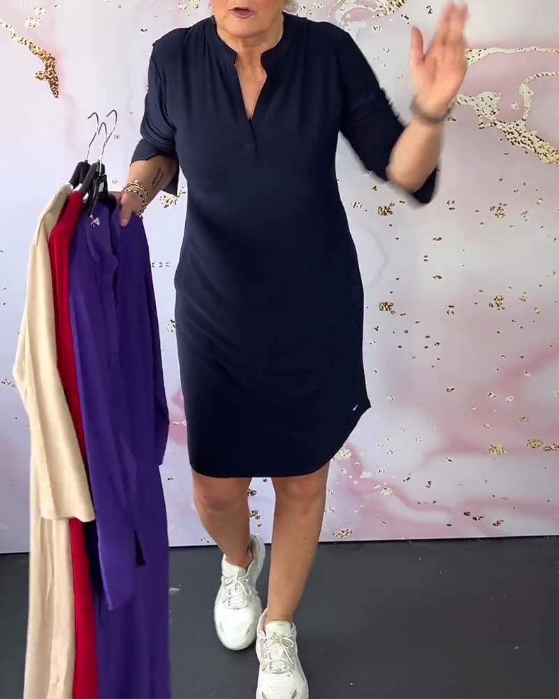 Manon™ | Robe Élégante Unie à Encolure en V