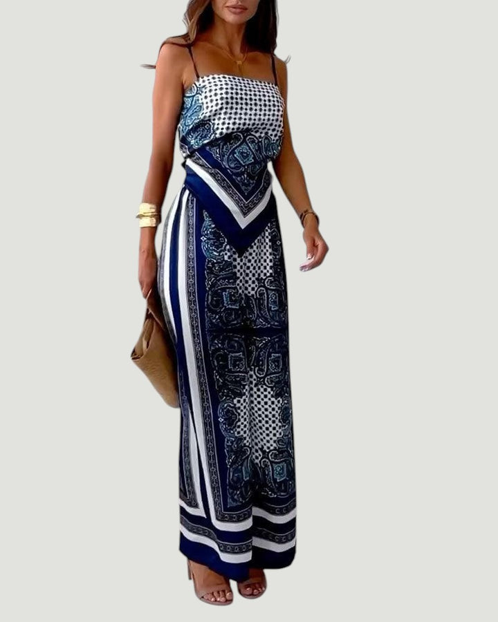 Helen | Ensemble élégant de deux pièces avec top à lacets et pantalon prêt pour les vacances