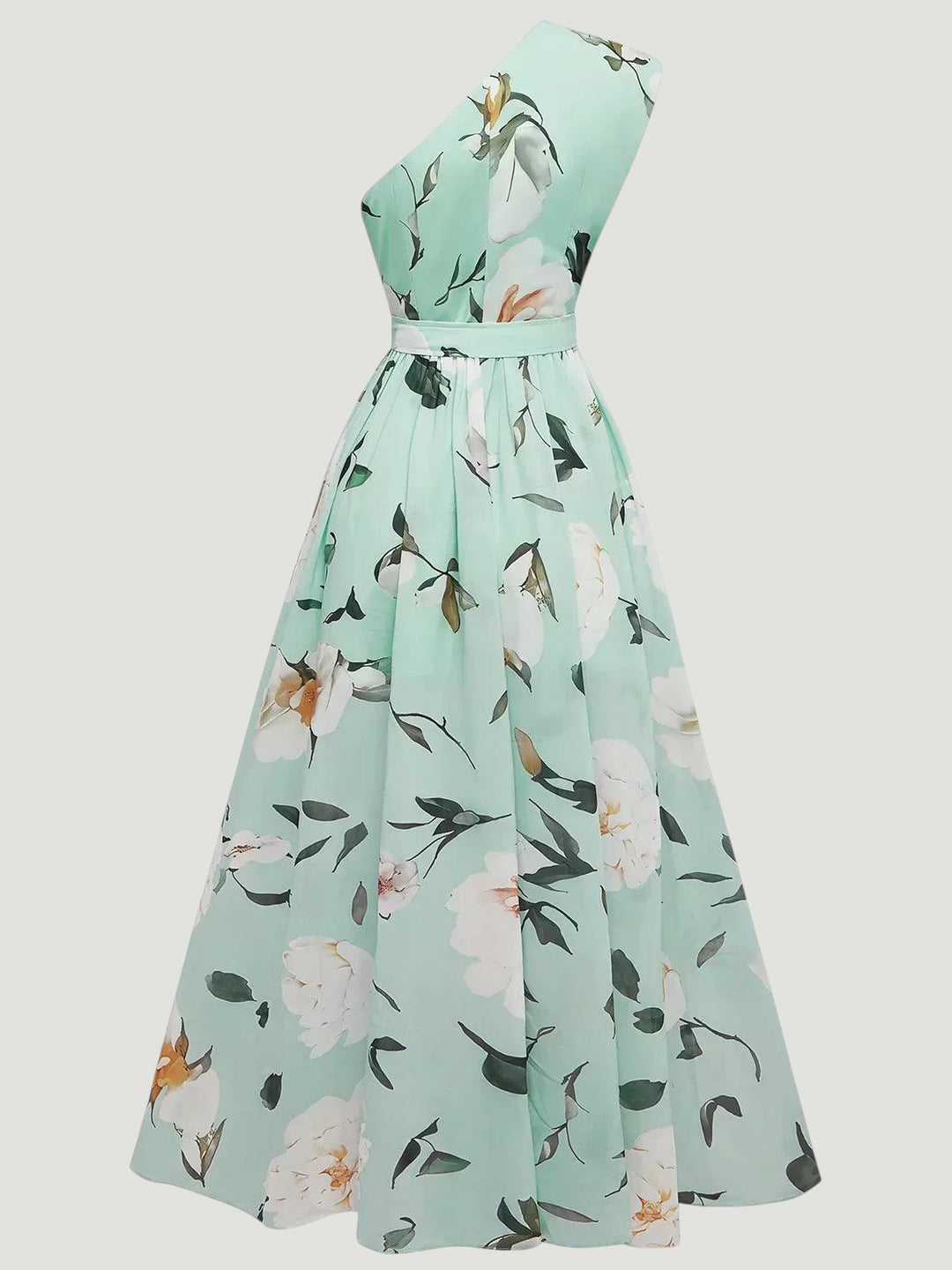 Julie | Robe Maxi Chiffon Florale à Épaules Dégagées Vert Clair