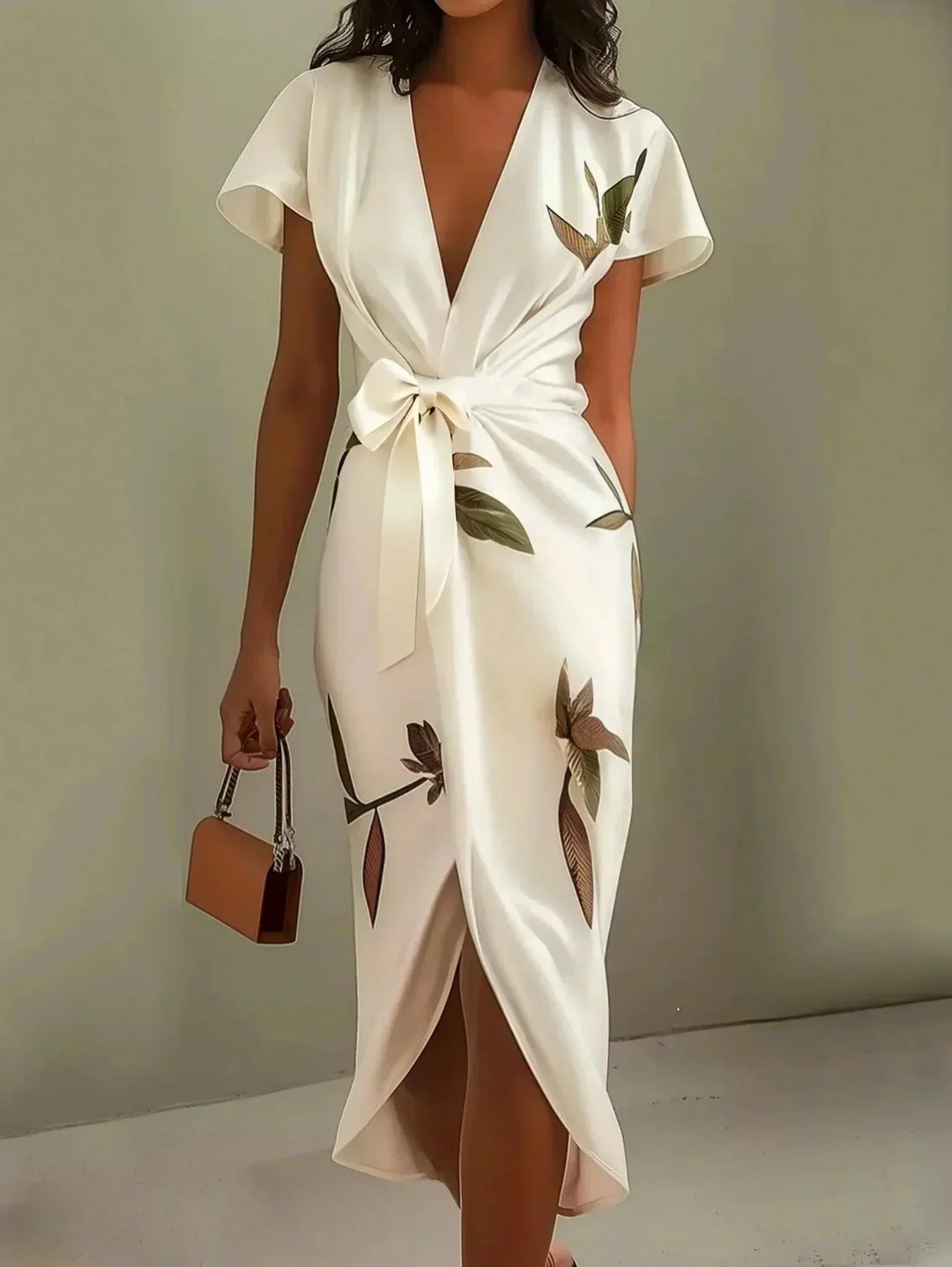 Judy | Robe Midi en Satin à Manches Courtes Blanche