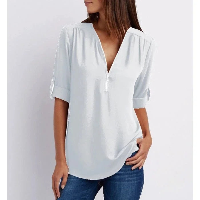 Lucas & Léa Paris| Plus Size Blouse à manches 3/4 en vrac avec fermeture éclair