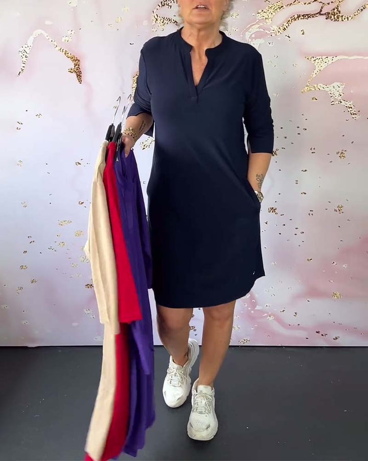 Manon™ | Robe Élégante Unie à Encolure en V