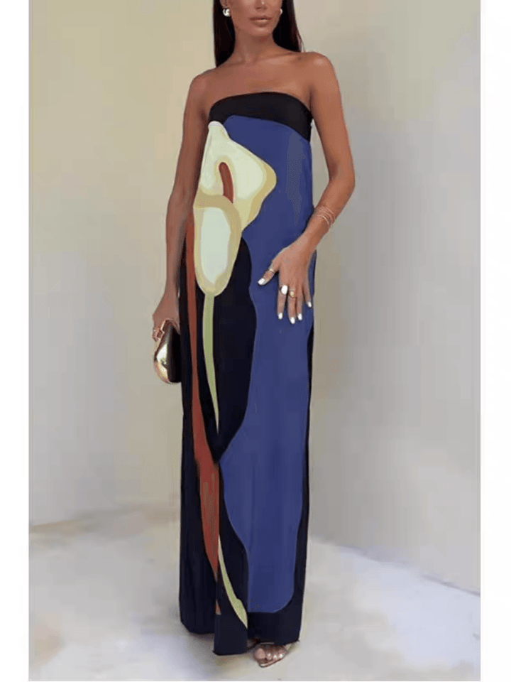 Joan | Robe de soirée maxi imprimée sans manches au style côtier