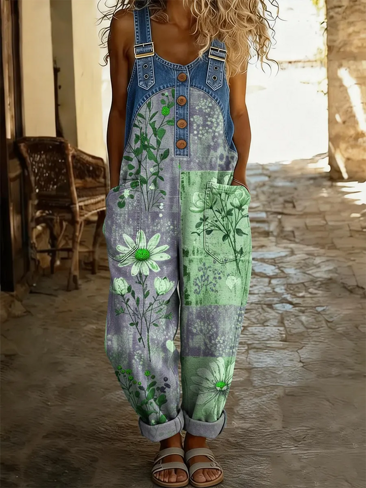 Maréa | Combinaison-pantalon en jean patchwork avec imprimé floral