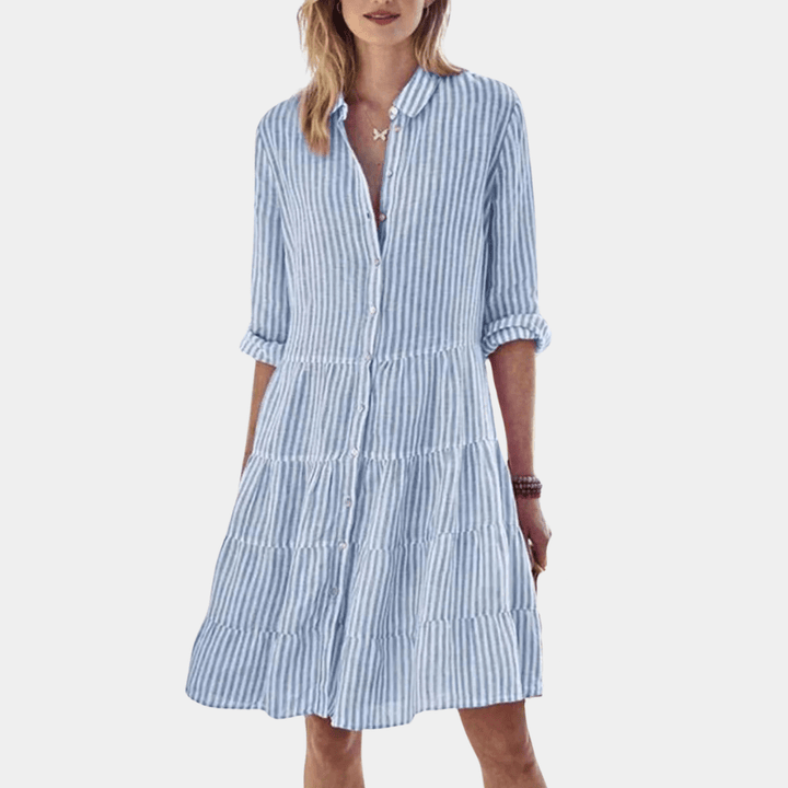 Robe Chemise À Volants Rayée | Légère et Respirante | Mélange de Coton | Décontractée d'Été
