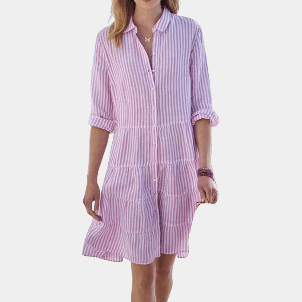 Robe Chemise À Volants Rayée | Légère et Respirante | Mélange de Coton | Décontractée d'Été
