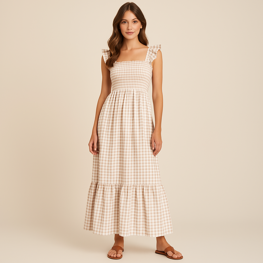 Sophia | Robe Maxi Sans Manches à Imprimé Tartans