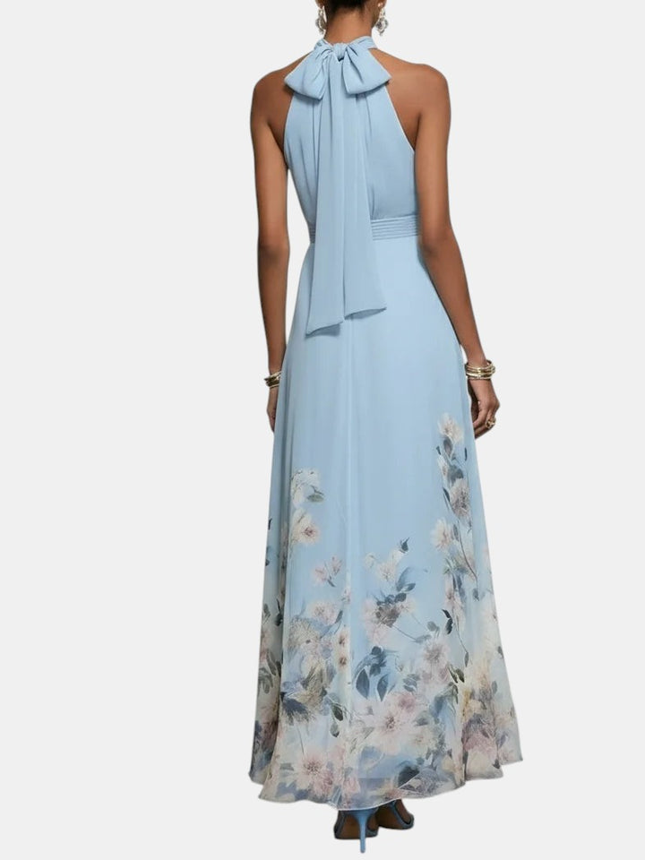 Rosalyn | Robe Maxi Chiffon avec Fleurs Bleues