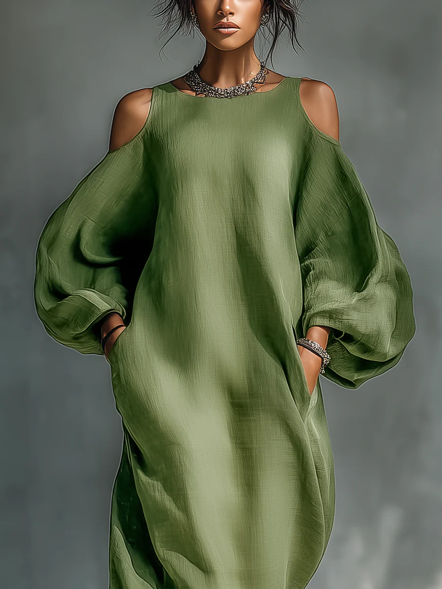 Anika | Robe Maxi à Manches Bouffantes Verte