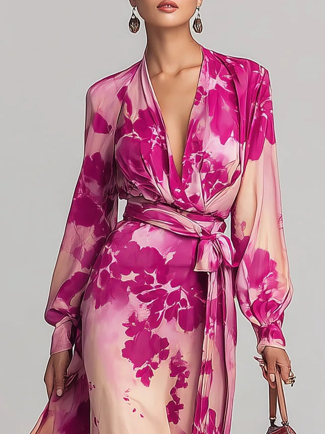 Julia | Robe Maxi Fleurie avec Décolleté en V et Ceinture