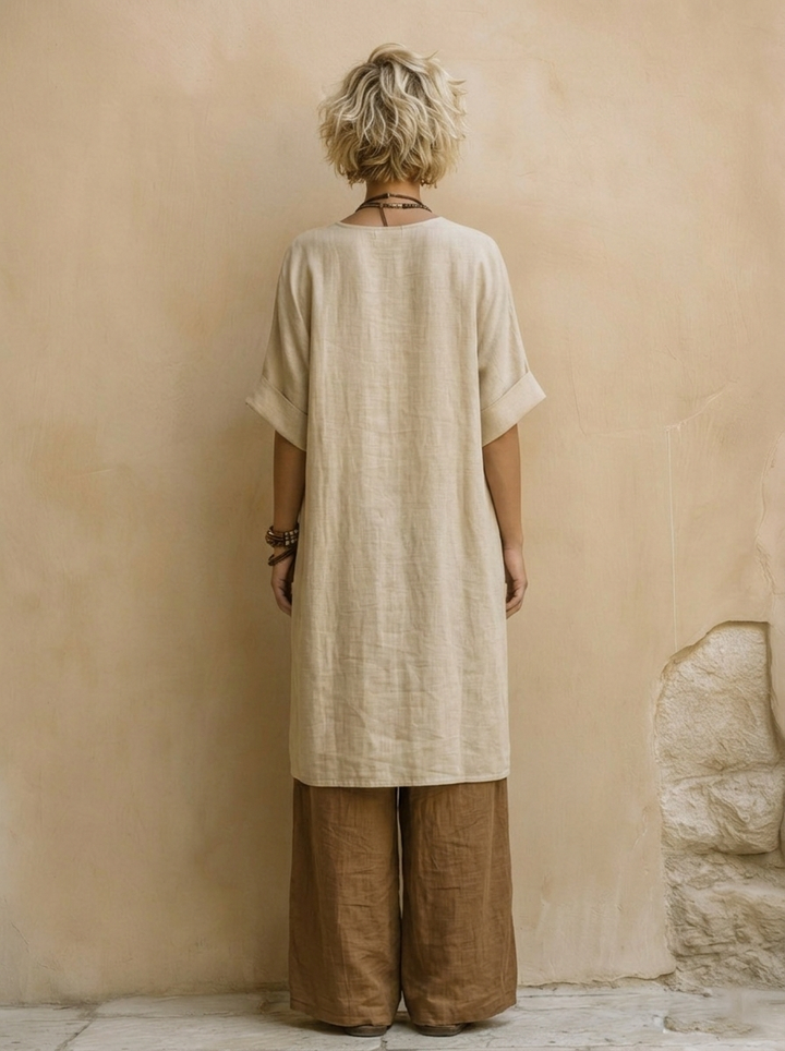 Sophie | Ensemble de trois pièces en gris foncé et marron avec imprimé tribal