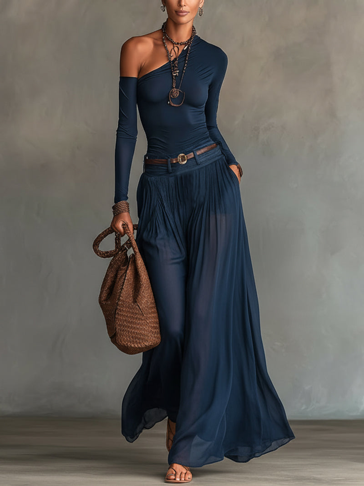 Lore | Haut à Épaule Dégagée et Jupe Bleu Marine