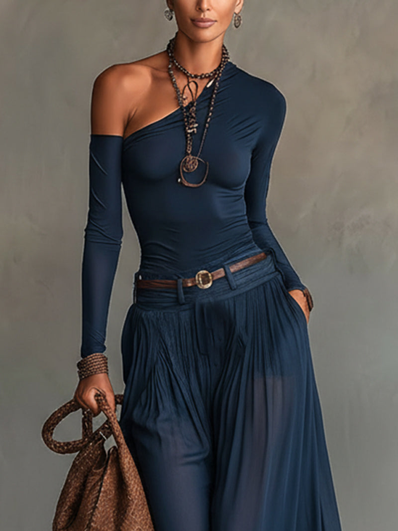 Lore | Haut à Épaule Dégagée et Jupe Bleu Marine