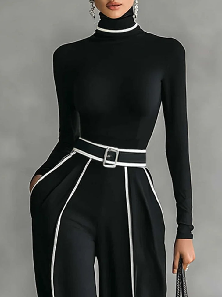 Élodie™ Combinaison Féminine Col Montant Élégance Graphique