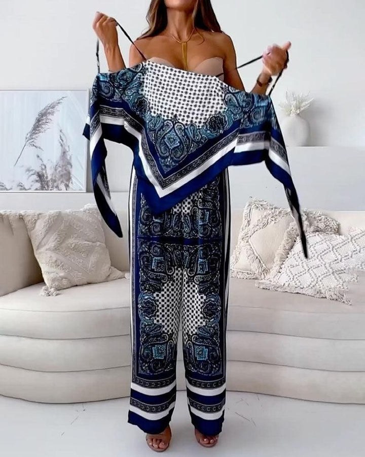 Helen | Ensemble élégant de deux pièces avec top à lacets et pantalon prêt pour les vacances