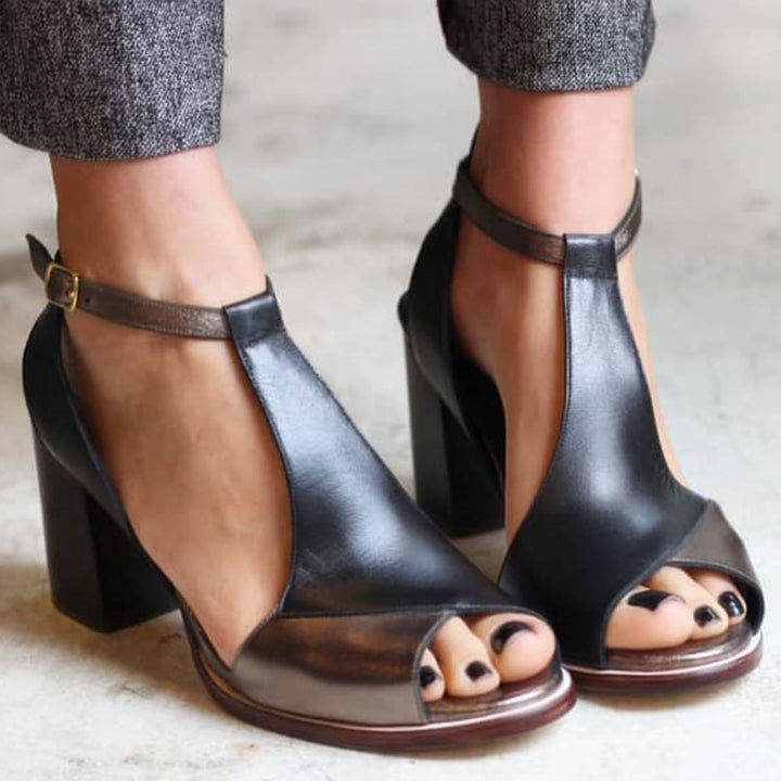 Natacha | Talons Peep Toe en Patchwork Noir