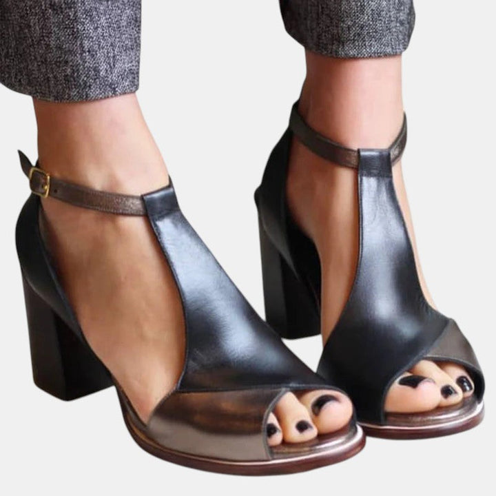 Natacha | Talons Peep Toe en Patchwork Noir