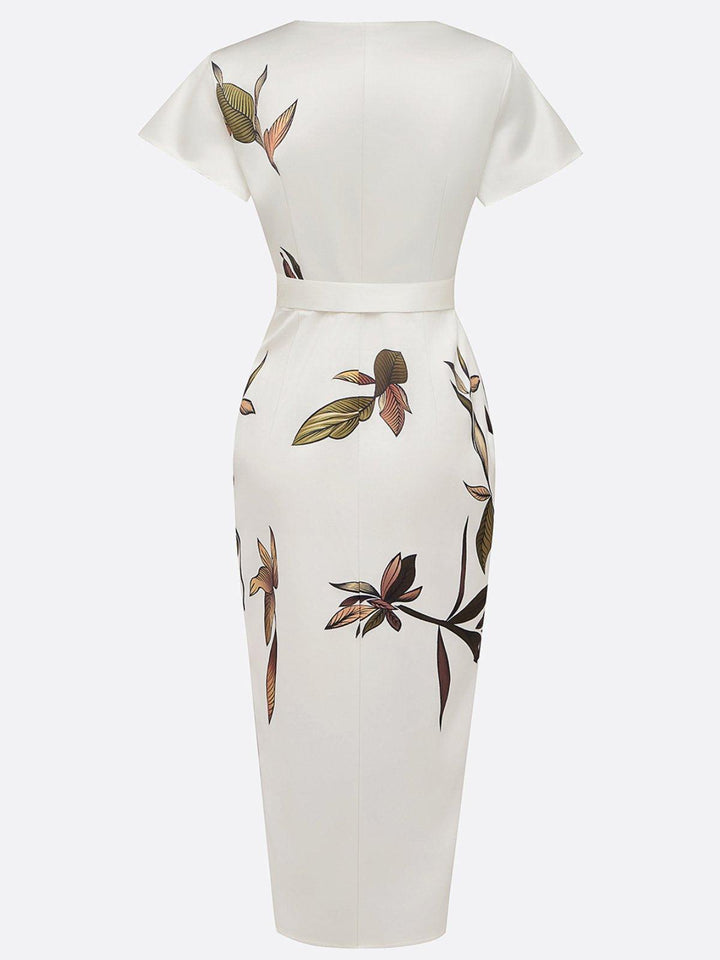 Judy | Robe Midi en Satin à Manches Courtes Blanche