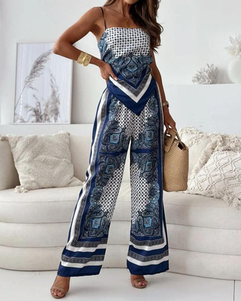 Helen | Ensemble élégant de deux pièces avec top à lacets et pantalon prêt pour les vacances