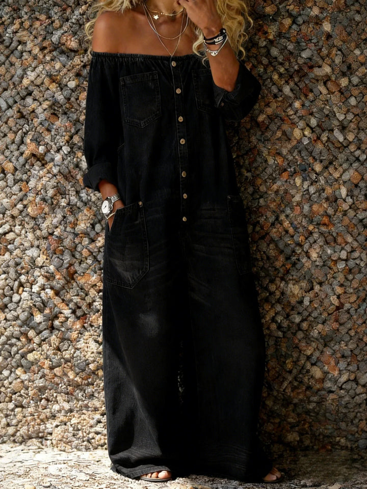 Noa | Combinaison-Pantalon en Jean avec Encolure Bardot