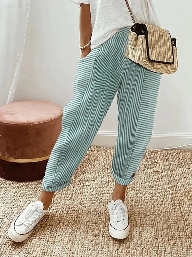 Églantine™ Pantalon Féminin Rayé Élégance Décontractée