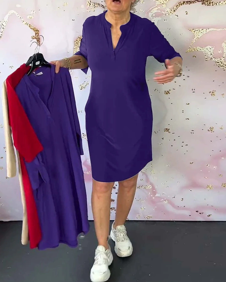Manon™ | Robe Élégante Unie à Encolure en V