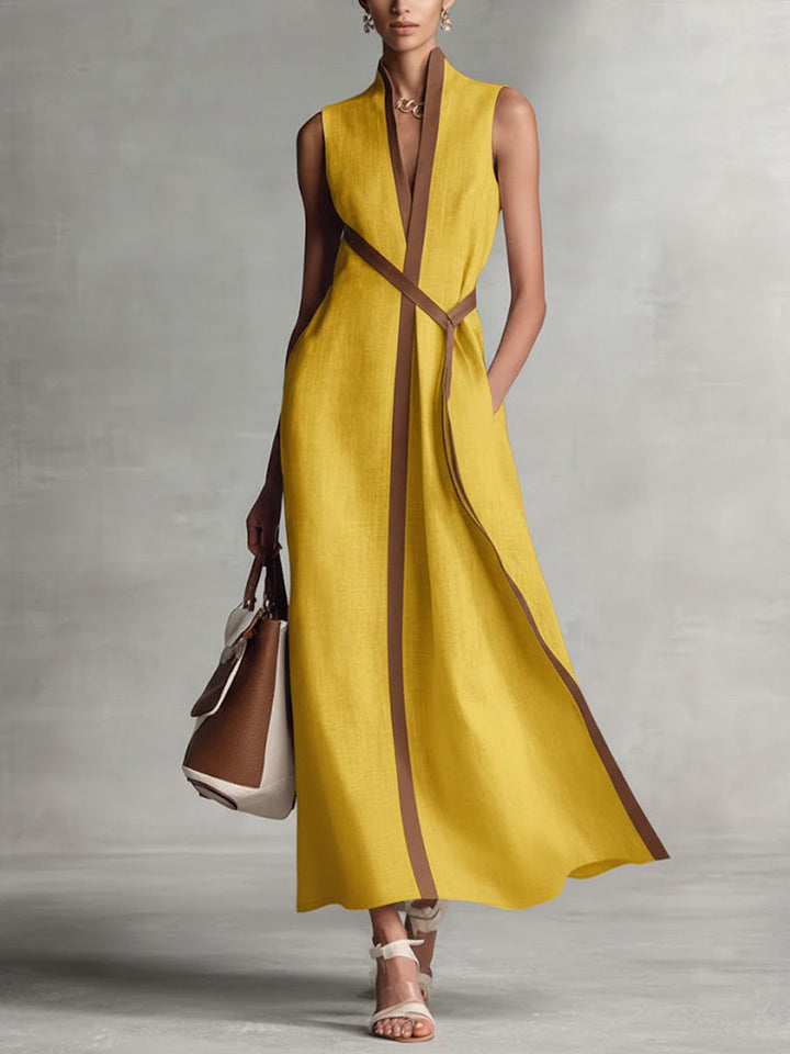 Bella | Robe Élégante en Coton et Lin Sans Manches à Col Montant