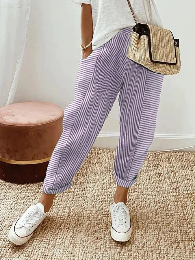 Églantine™ Pantalon Féminin Rayé Élégance Décontractée