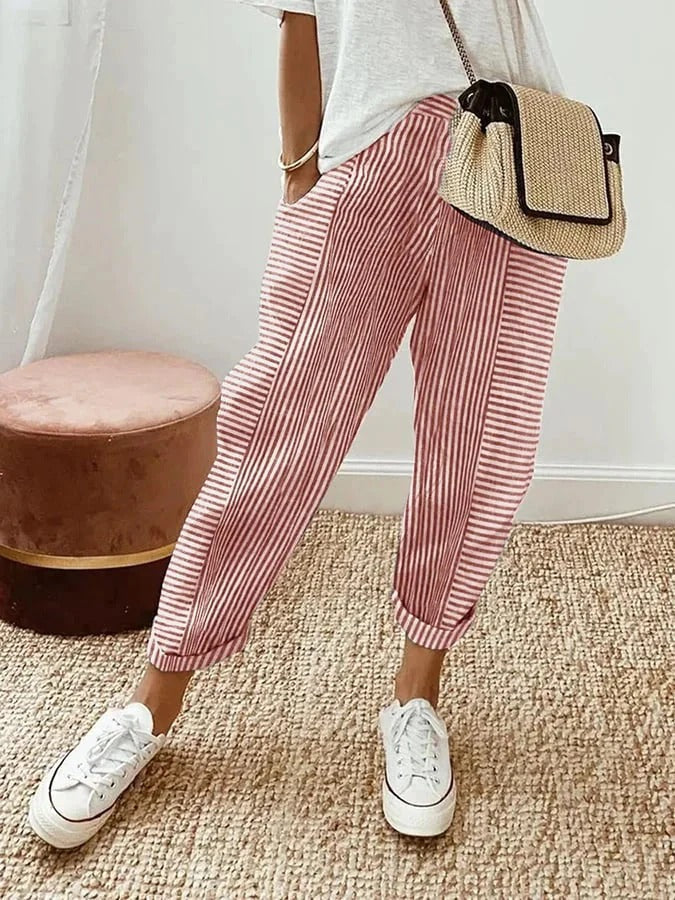 Églantine™ Pantalon Féminin Rayé Élégance Décontractée
